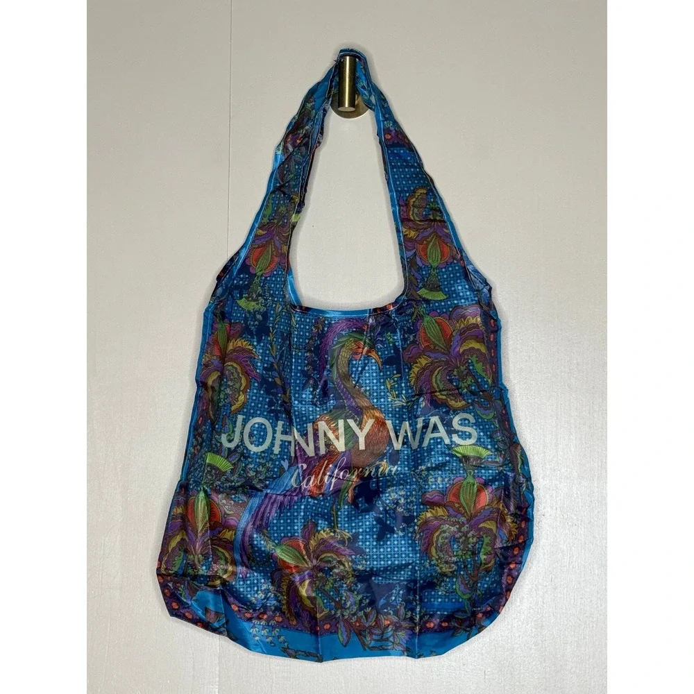 Johnny Was California Floral Peacock Packable Tote Bag Blue